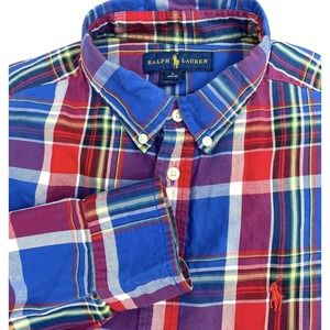 Ralph Lauren Boy's Button‎ Shirt Size Large (14-16) Youth Kids Blue Plaid